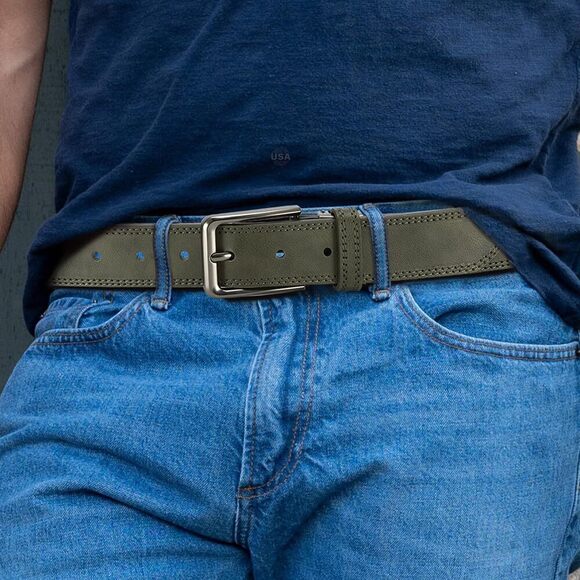 Men's Leather Belt - 1 3/8" Genuine Cowhide Dress Belt For Work, With🦑 - Picture 3 of 6